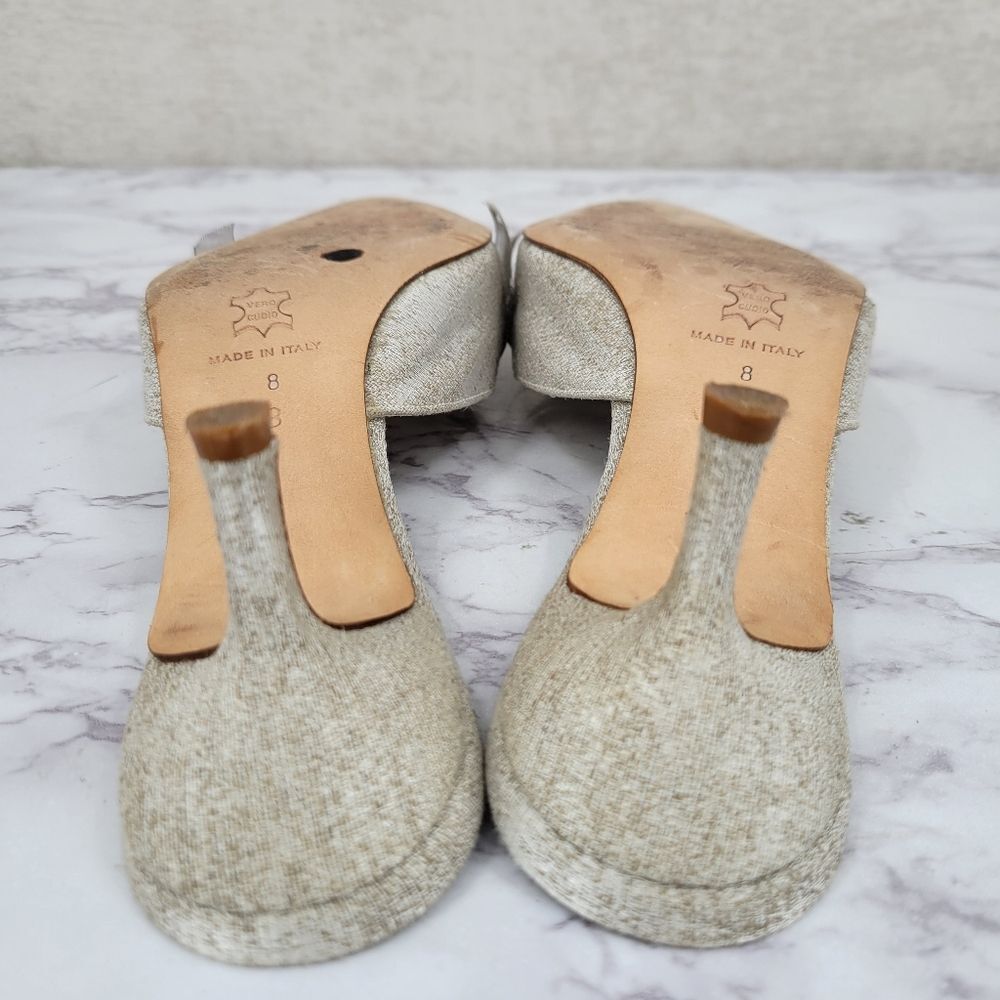 Shannon Britt Italian Silver Kitten Heel Mules Formal Bridal Evening - Picture 5 of 16